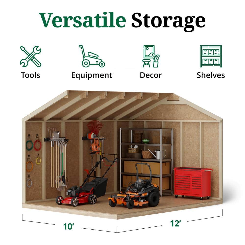 10x12 Gray Wood Gable Storage Shed Kit with Windows