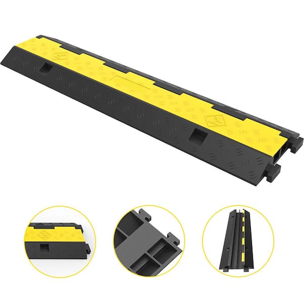 SVOPES Cable Protector Ramp, 4 Packs 2 Channels Rubber, 0 in. x 3 ft., Black/Yellow, Non-Metallic, Rubber Conduit