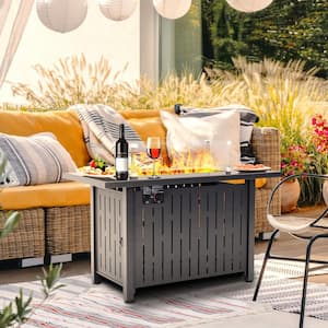 43 in. Black 50,000 BTU Metal Propane Outdoor Fire Pit Table with Guard Glass for Outside Patio