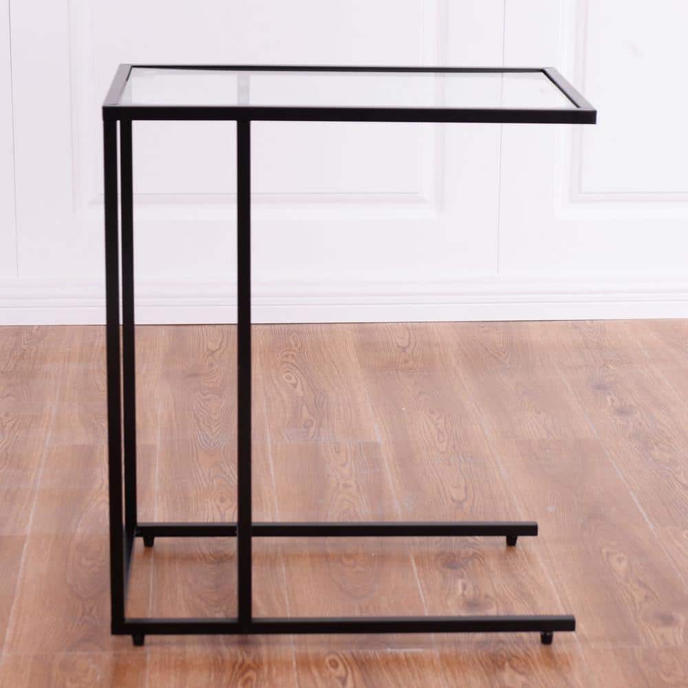 Sleek 26" Metal and Glass Sofa Side Snack Tray Table