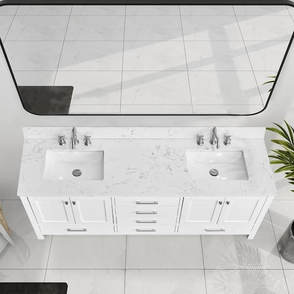 YASINU Bath Mist 72 in. W. Double Sink Freestanding Bath