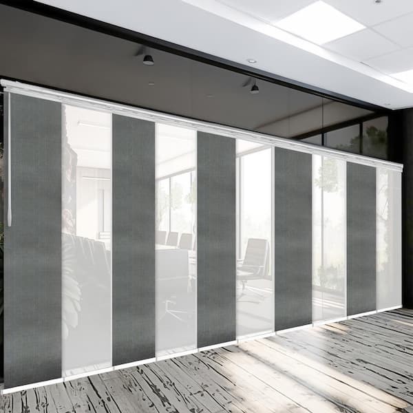 EMOH Silken Slate 120 in. - 218 in. W x 94 in. L Adjustable 10-Panel White Double Rail Panel Track with 23.5 in. Slates