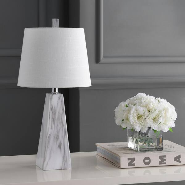 JONATHAN Y Owen 20.5 in. White Marble Resin LED Table Lamp