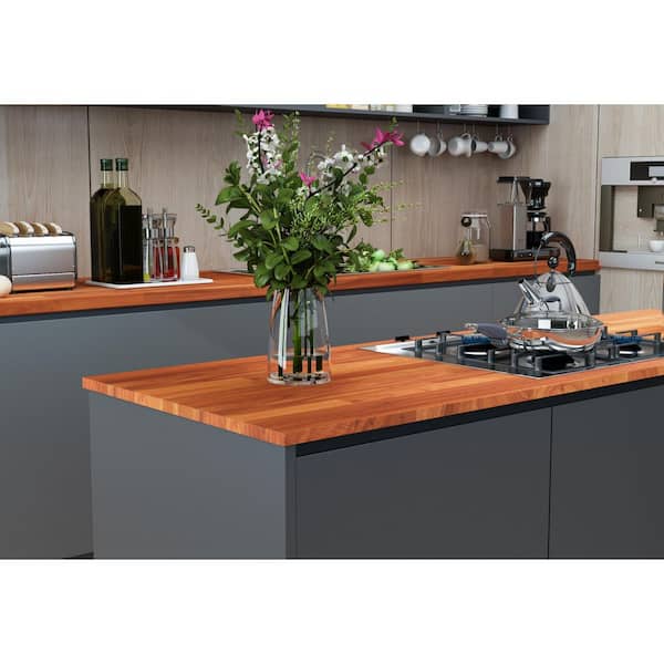 Interbuild 6.6 ft. L x 31.5 in. D, Karri Butcher Block Desktop Countertop in Clear with Straight Edge