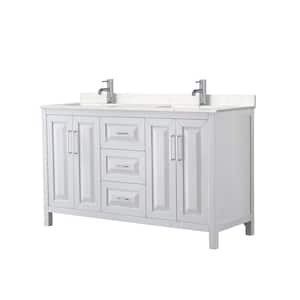 Daria 60 in. W x 22 in. D Double Vanity in White with Cultured Marble Vanity Top in Light-Vein Carrara with White Basins