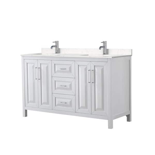 Wyndham Collection Daria 60 in. W x 22 in. D Double Vanity in White with Cultured Marble Vanity Top in Light-Vein Carrara with White Basins