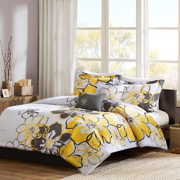 Yellow Grey Full Queen Comforter Set, Double Full Size Bed Comforter