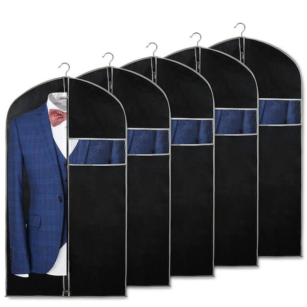 Wudkey 40 in. Black Garment Bag, 5 Pack Breathable Dustproof Suit Cover ...