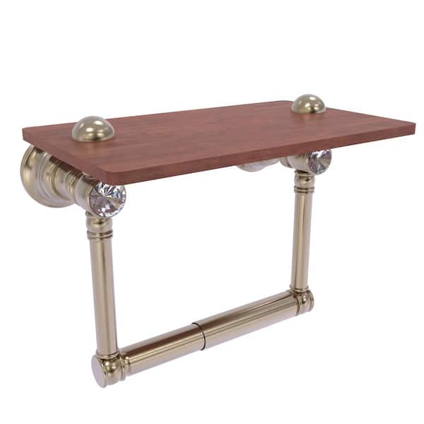 Allied Brass Carolina Crystal Collection Wall Mounted Toilet Paper Holder in Antique Pewter with Wood Shelf