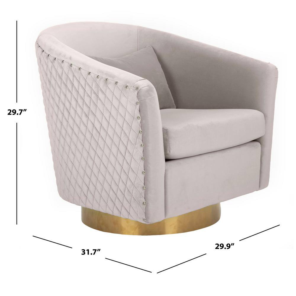 Transitional Pale Taupe Velvet Swivel Barrel Chair with Gold Legs