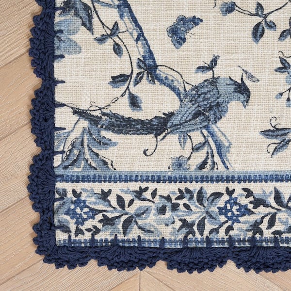 Summer Palace 1.7 ft. x 5 ft. Indigo Floral Runner Rug