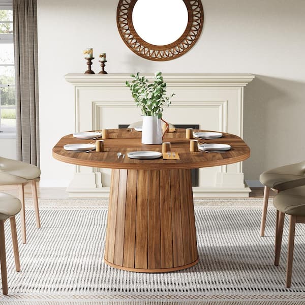 BYBLIGHT Roesler Farmhouse Brown Wood 55 in. W Oval Pedestal BYBLIGHT Roesler Farmhouse Brown Wood 55 in. W Oval Pedestal