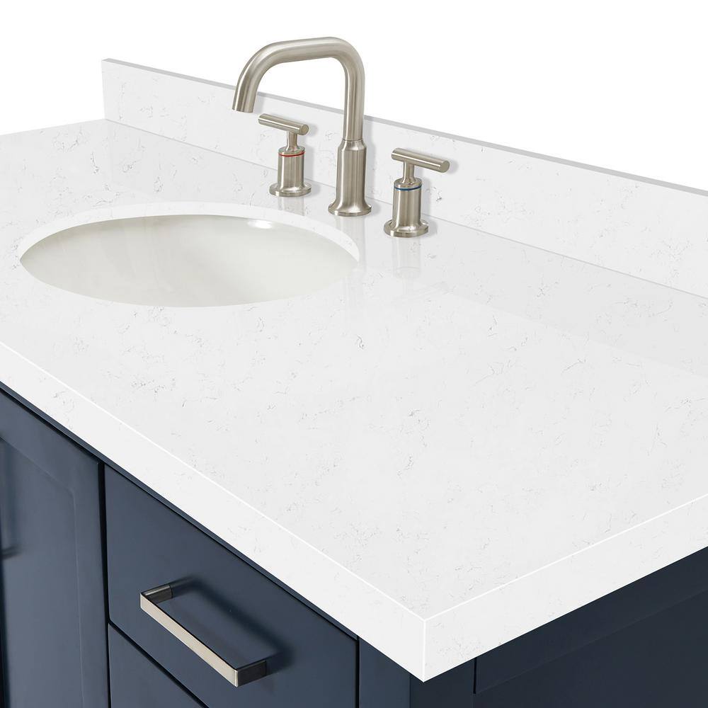 Midnight Blue Hardwood Single Bathroom Vanity with Carrara Quartz Top