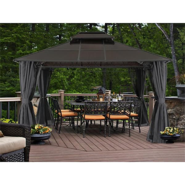 ABCCANOPY 10 ft. x 12 ft. Aluminum Patio Gazebo Double Vented Roof Polycarbonate Hardtop with Mosquito Netting and Privacy Curtain