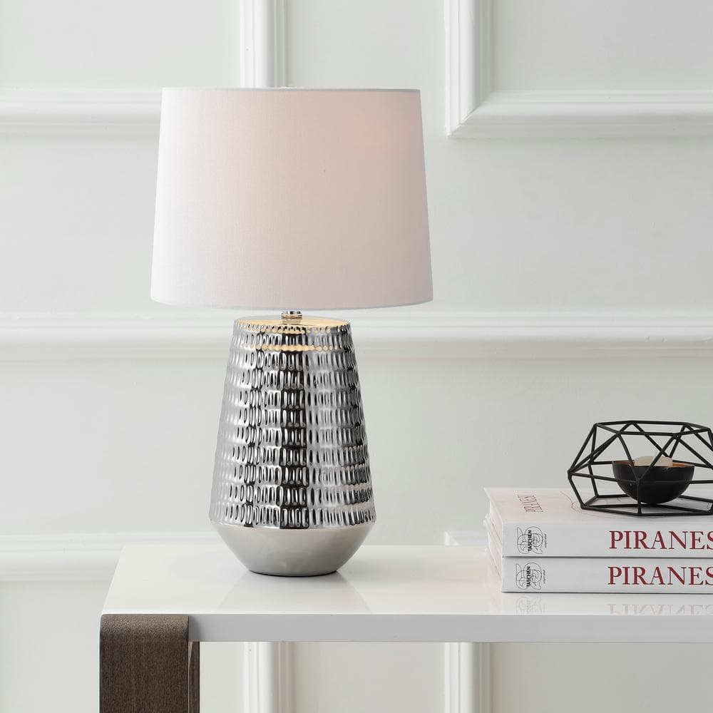 Stark 18 in. Silver Plated Textured Table Lamp with Off-White Shade price history on PriceWatchPro