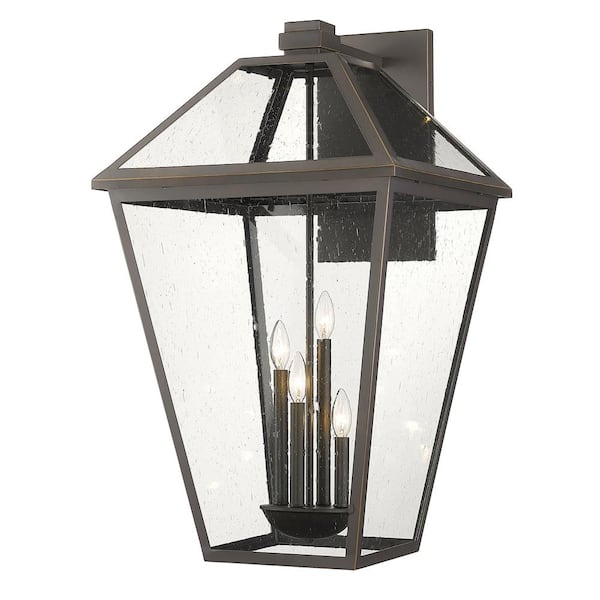 Unbranded Talbot 19.5 in. 4-Light Outdoor Wall Sconce Oil Rubbed Bronze with Seedy Glass Shade