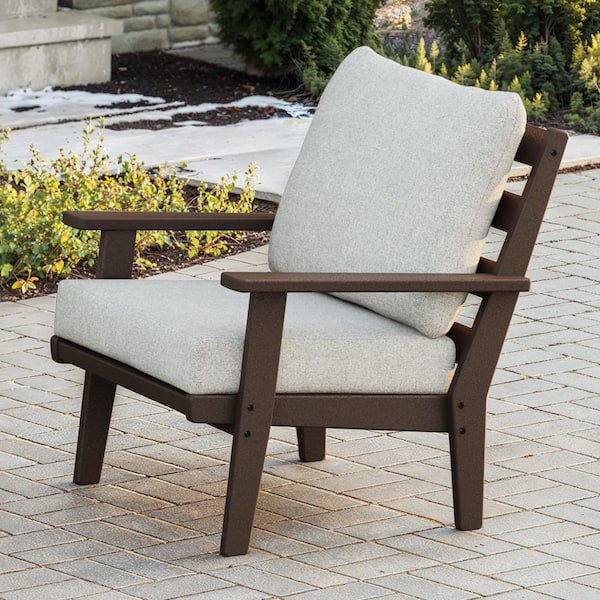 Grant Park Mahogany Deep Seating Plastic Lounge Chair Outdoor with Wheat Cushion