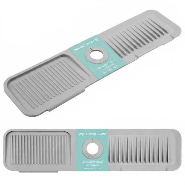 Silicone Sink Faucet Splash Guard 24 in. W Grey Slope Drainage Multi-Use Adjustable Installation Sink Front Tray