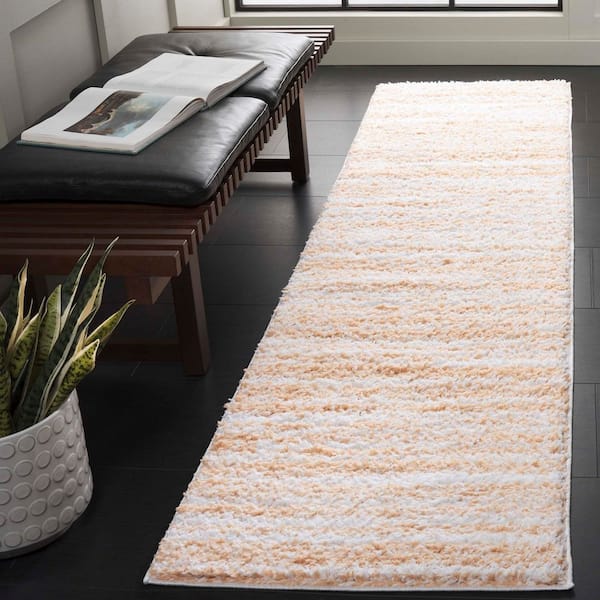 Rumi Shag 2 ft. x 8 ft. Gold/Ivory Abstract Striped Runner Rug