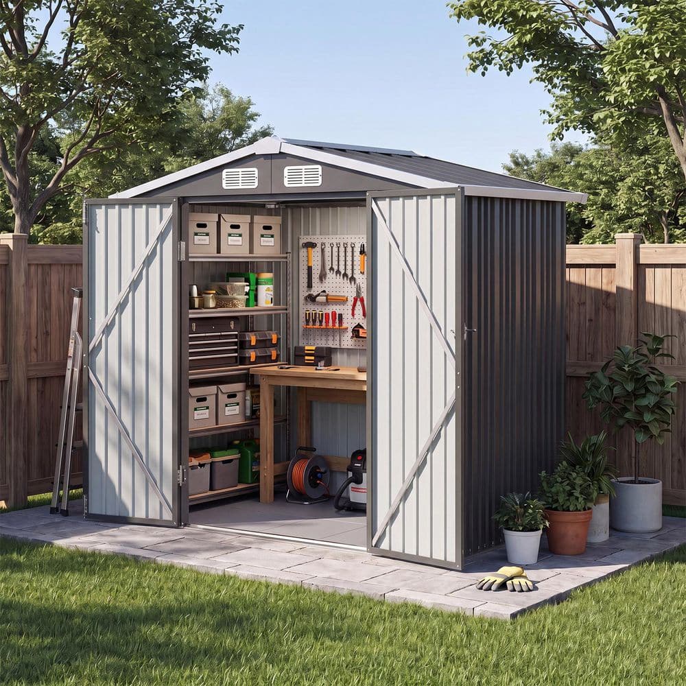 Sizzim 6 ft. W x 4 ft. D Outdoor Storage Metal Shed with Floor