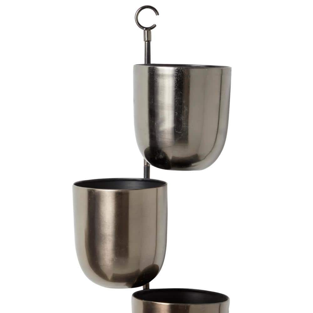 Set of 3 Metallic Silver Iron Hanging Wall Planters