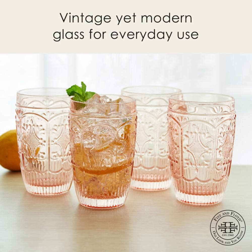 Blush Ridged Glass Highball Set of Four, 12 Oz