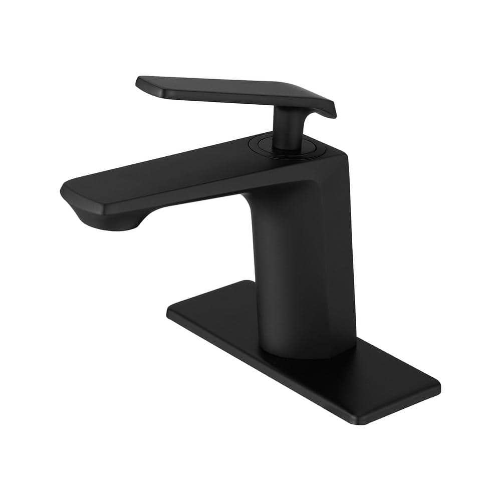 Single Handle Single Hole Bathroom Faucet with Drain Assembly in Matte Blac