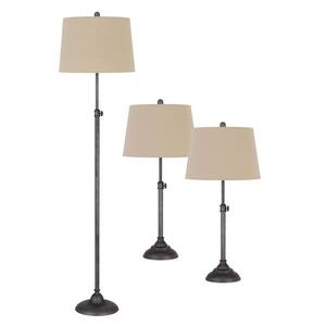 25 in. H Antique Silver Metal Table Lamp Set with Floor Lamp