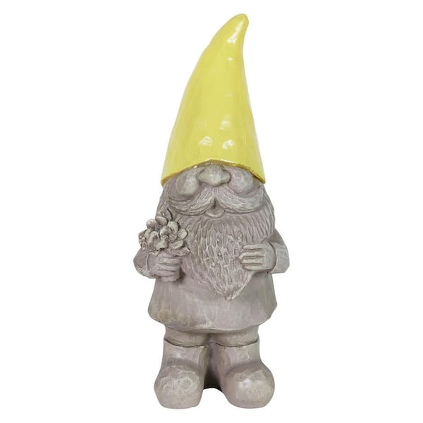 Exhart Solar Yellow Happy Hat Gnome Garden Statue 18191-RS