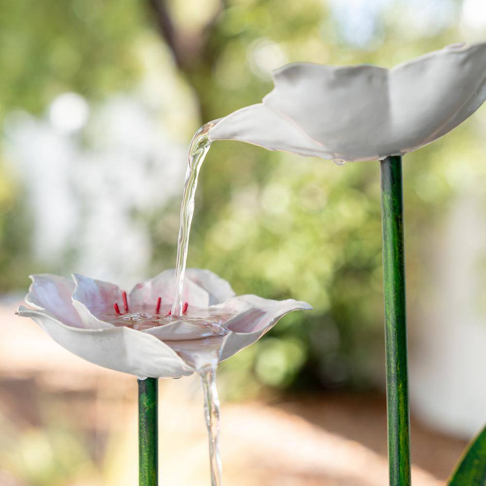 Tall Black and White Metal Multi-Tiered Flower Water Fountain with LED Lights