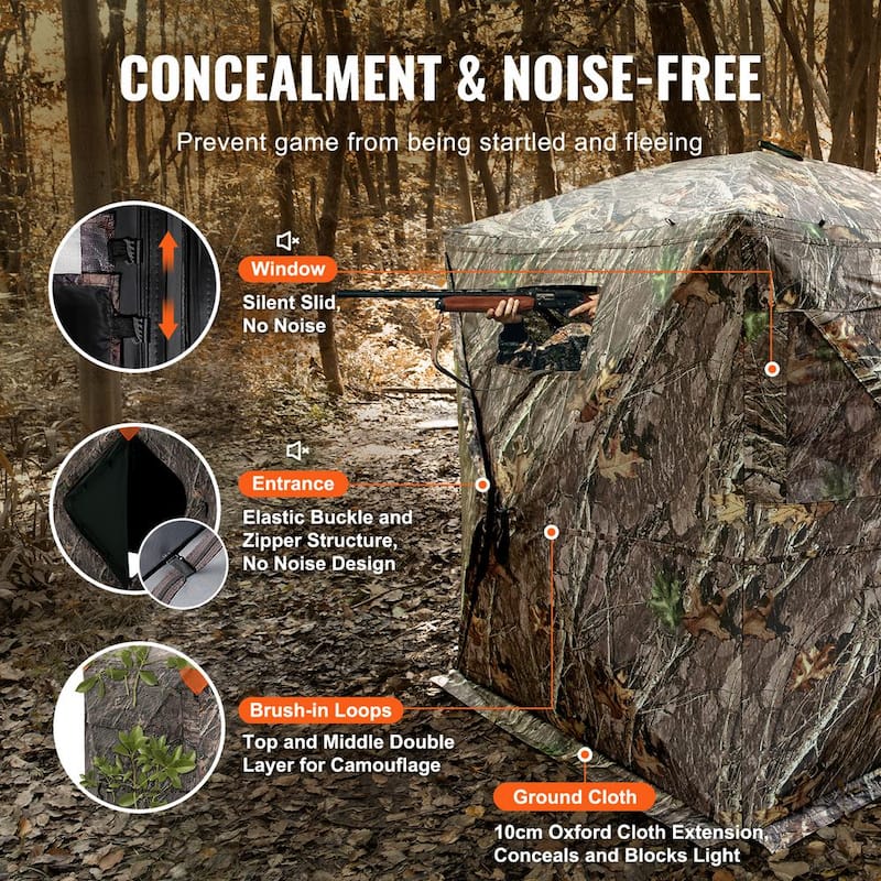 Hunting Blind, 270-Degree See Through Ground Blind, 2-3 Person Pop Up Deer Blind for Hunting with Carrying Bag, Portable