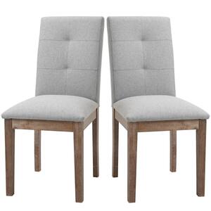 Grey Linen High Back Dining Chairs with Armless Design and Tufted Fabric Cushion (Set of 2)