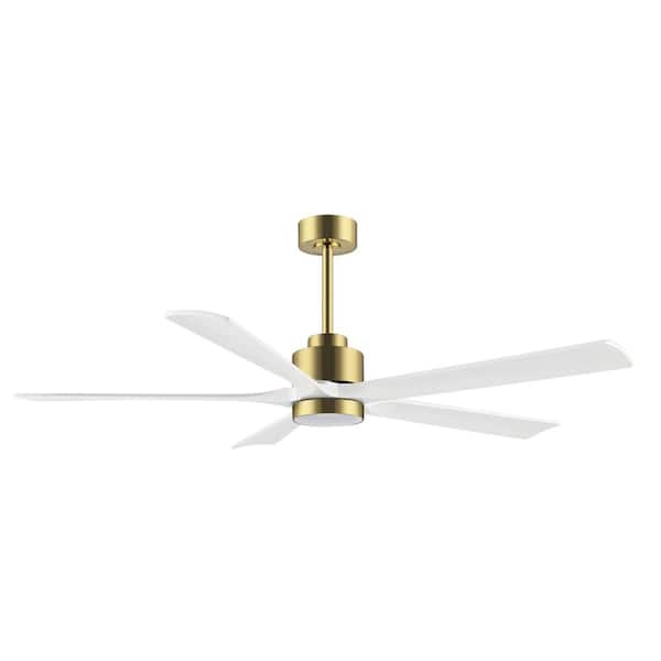 WINGBO 60 in. LED Indoor Gold and White Ceiling Fan with Remote WBCF