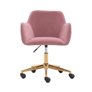 Pink Modern Velvet Material Adjustable Height 360° Office Chair with Gold Metal Legs and Universal Wheel
