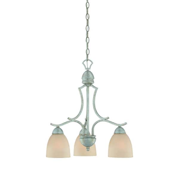 Thomas Lighting Triton 3-Light Moonlight Silver Chandelier with Tea Stained Glass Shade