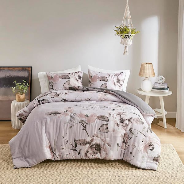 Madison Park Penelope 3-Piece Lilac Floral Cotton Full/Queen Printed Duvet Cover Set