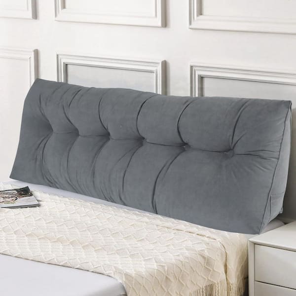 71 in. L x 20 in. W x 8 in. H Gray Plush Reading Pillow Bolster Wedge Backrest and Removable Cover