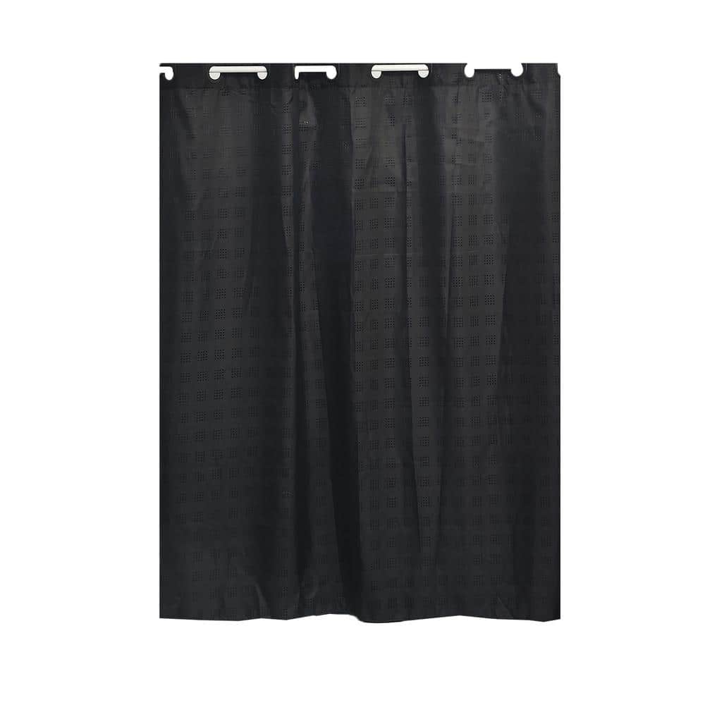 Blackout Polyester Curtains with Rod Pocket Black, image size:1000x1000