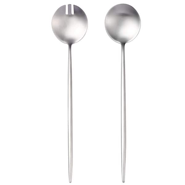Silver 18/10 Stainless Steel 11.42-Inch Matte Finish Salad Serving Fork and Spoon for Buffets (Set of 2)