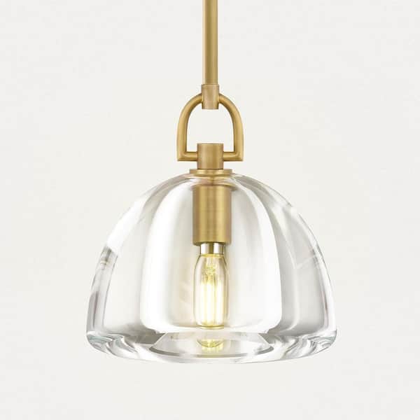 1-Light Farmhouse Gold Pendent Light, Kitchen Island Lighting with Raindrop Glass Shade