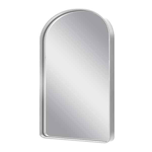 Lirago 26 in. W x 38 in. H Aluminium Alloy Deep Modern Arch Framed Decorative Mirror with Rounded Corner in Silver