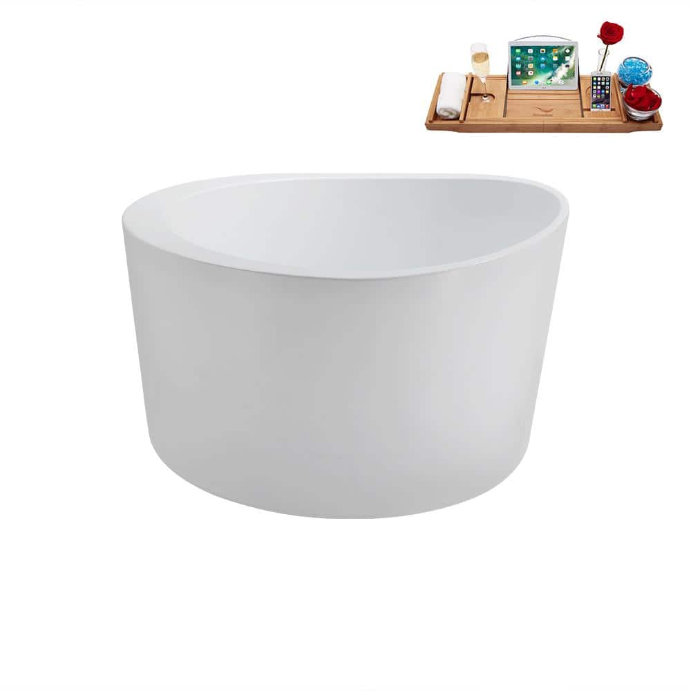 43.3'' Round Glossy White Acrylic Freestanding Soaking Bathtub