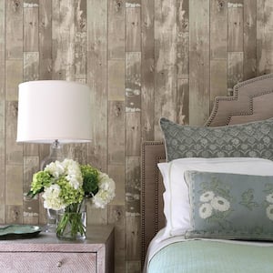 Heim Taupe Distressed Wood Panel Taupe Wallpaper Sample
