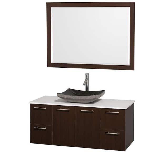 Wyndham Collection Amare 48 in. Vanity in Espresso with Man-Made Stone Vanity Top in White and Black Granite Sink