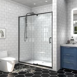 Victoria 56 to 60 in. W x 71 in. H Pivot Swing Framed Shower Door in Matte Black with Clear Glass