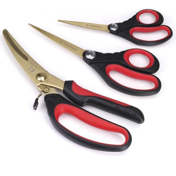 Husky Titanium Scissors Set with Bonus All Purpose Shears, 3-Pack