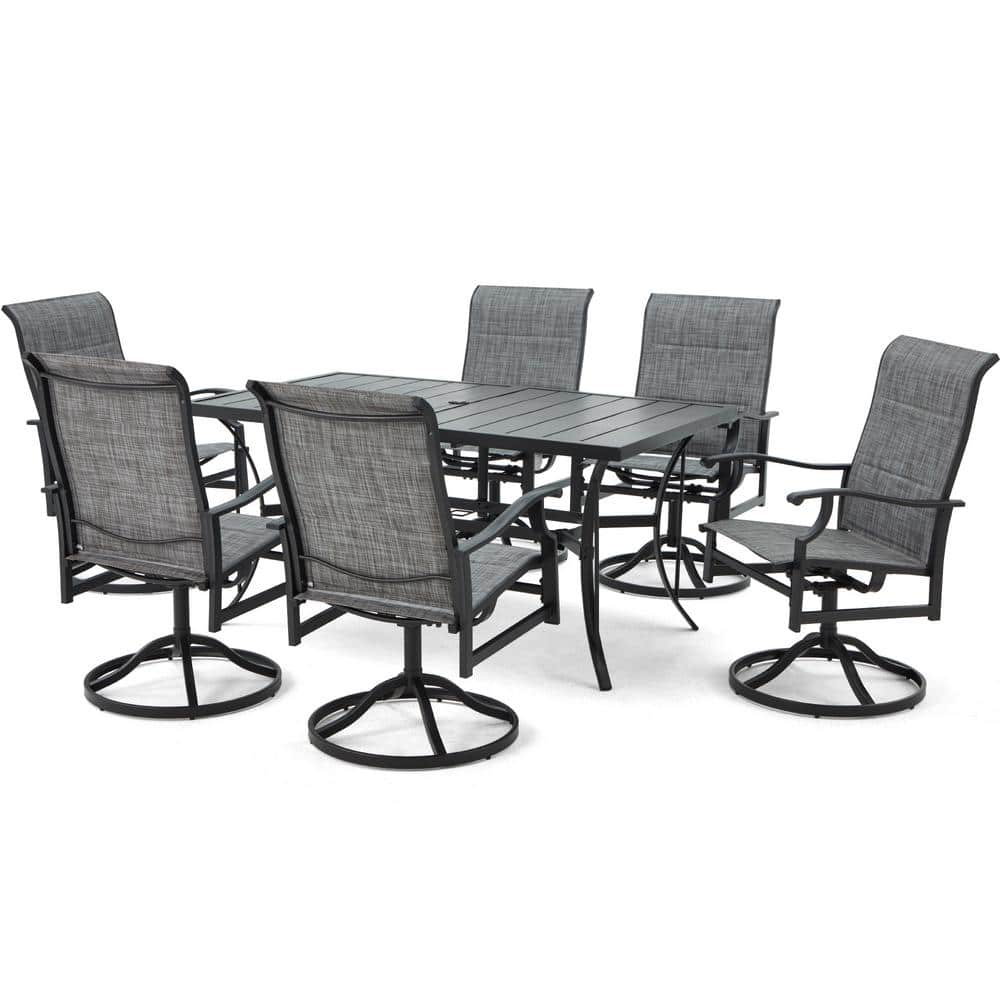 7-Piece Patio Dining Table Set for 6 with Swivel Chairs and Square Table wi