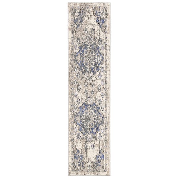 SAFAVIEH Madison Beige/Purple 2 ft. x 8 ft. Border Floral Oriental Runner Rug