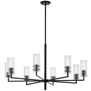 Velestino 40.25 in. 8-Light Black Modern Shaded Cylinder Chandelier for Dining Room