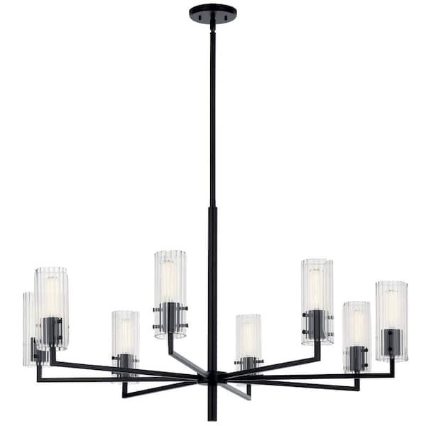 KICHLER Velestino 40.25 in. 8-Light Black Modern Shaded Cylinder Chandelier for Dining Room